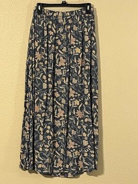 Eddie Bauer Vintage M Gray w/ Cream & Blush Flowers Print Maxi Skirt